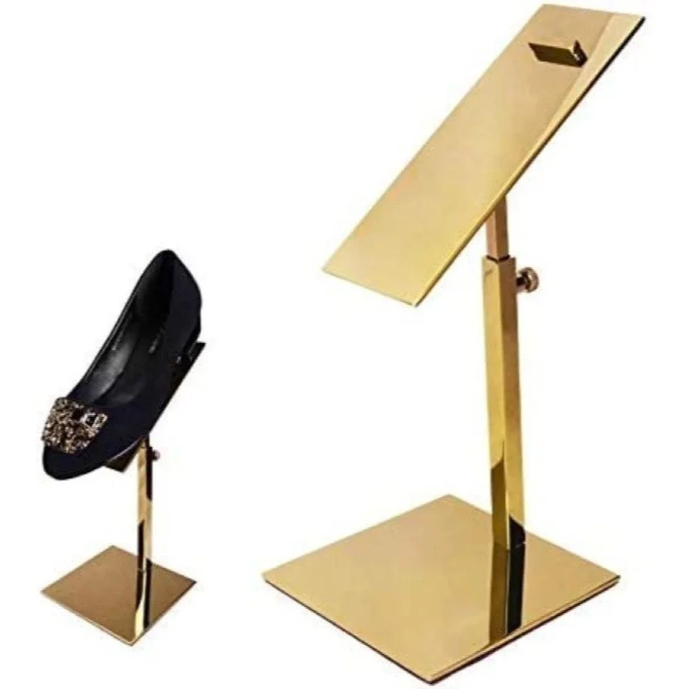 2 Pack -Gold Polished Stainless Steel Adjustable Shoe Display Stand